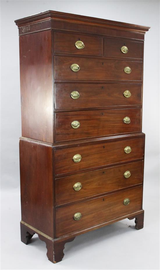A George III mahogany chest on chest, W.3ft 7in. D.1ft 9in. H.6ft 4in.